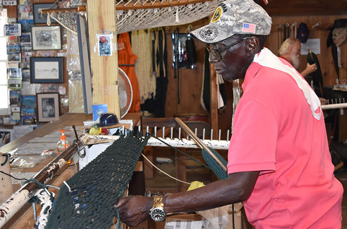 Marvin Grant weaves another hammock at The Original Hammock Shop in Pawleys Island.